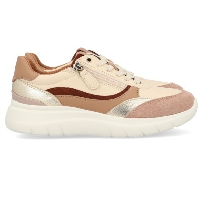 Sapatilha desportiva bege com detalhes castanho e rosa