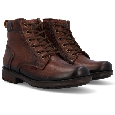 Botas masculinas castanho escuro em pele com atacadores e sola preta