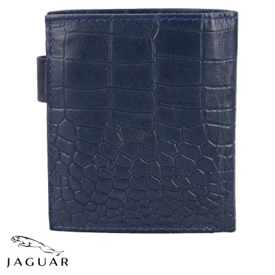 Carteira masculina azul em pele com padrão de crocodilo e fecho lateral