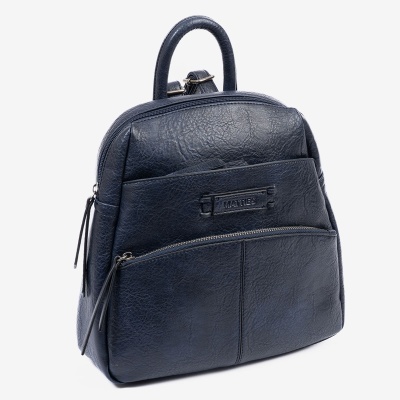 Mochila pequena preta em pele sintética com fechos de correr e etiqueta MATTLES