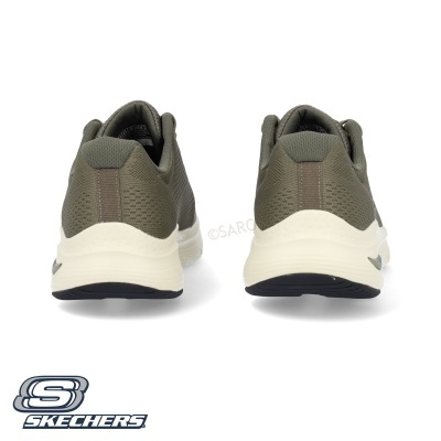 Ténis Skechers verde-oliva vista traseira com sola branca e preta