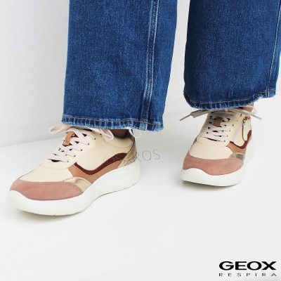 Ténis Geox bege com detalhes rosa antigo e castanho