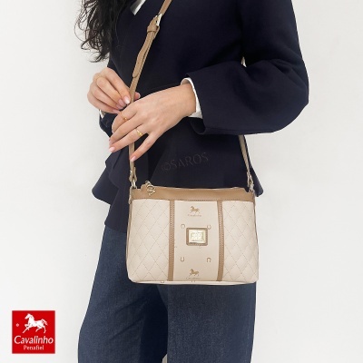 Mala tiracolo Cavalinho bege com detalhes castanhos e logótipo Cavalinho