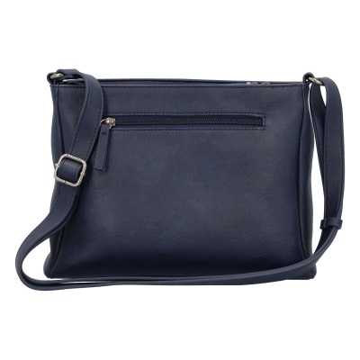 Mala de ombro azul escuro em material sintético com bolso exterior e correia ajustável