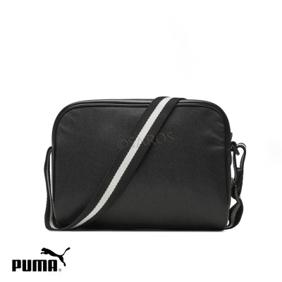 Mala azul escura com alça listra branca e preta com logótipo PUMA