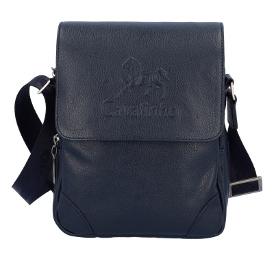 Mala transversal azul escuro em pele sintética com logótipo embutido