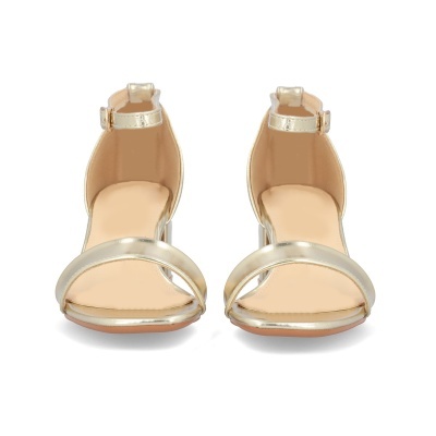 Sandálias femininas douradas com tiras finas e fecho de fivela