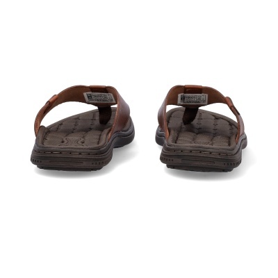 Par de chinelos castanhos com sola preta e palmilha acolchoada