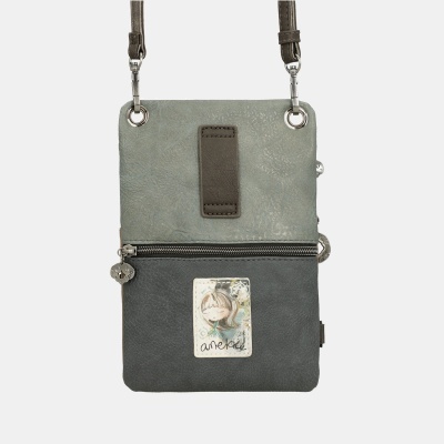 Bolsa tiracolo Anekke cinzenta e verde com patch decorativo e fecho de correr