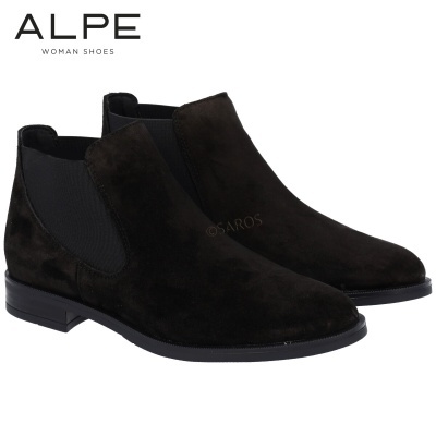 Botas pretas de mulher em camurça com elástico lateral preto