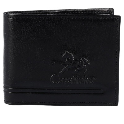 Carteira preta em pele com relevo da marca Cavalinho