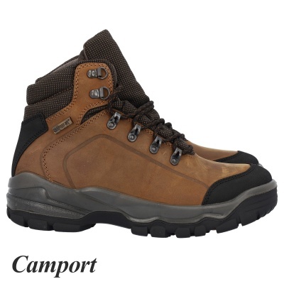 Botas de caminhada castanhas e pretas com atacadores e sola antiderrapante