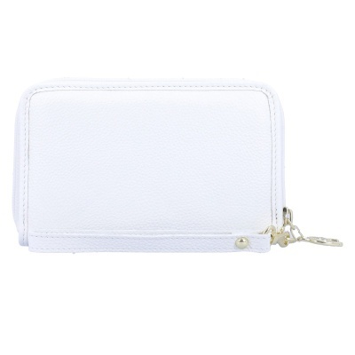 Carteira branca com zíper e argola metálica
