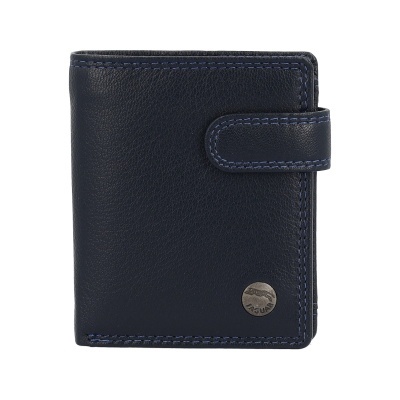 Carteira masculina azul escuro de couro com fecho e botão metálico Jaguar