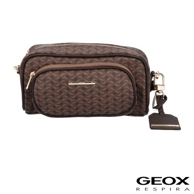 Mala tipo pochete Geox castanha com padrão geométrico e fecho dourado