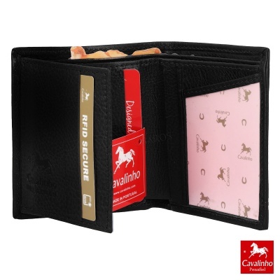 Carteira preta Cavalinho com divisórias e etiquetas