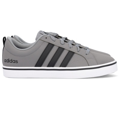 Ténis Adidas cinza com riscas pretas e sola branca