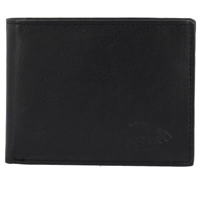 Carteira preta de couro com relevo e costura visível