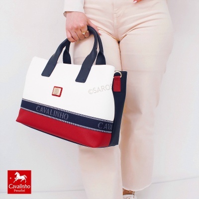 Mala tote tricolor Cavalinho em branco, vermelho e azul escuro
