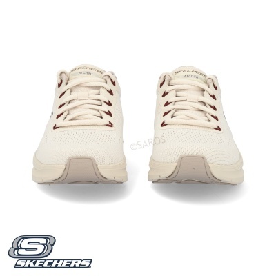 Sapatilhas Skechers ARCH FIT bege claro vistas de frente com fundo branco