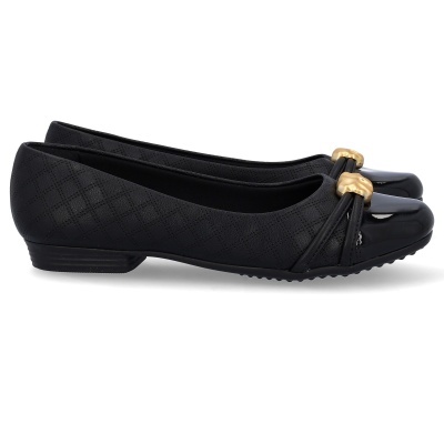 Sapatilhas femininas pretas com detalhe dourado