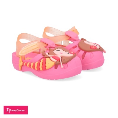 Sandálias rosa de criança com sereias 3D, da Ipanema