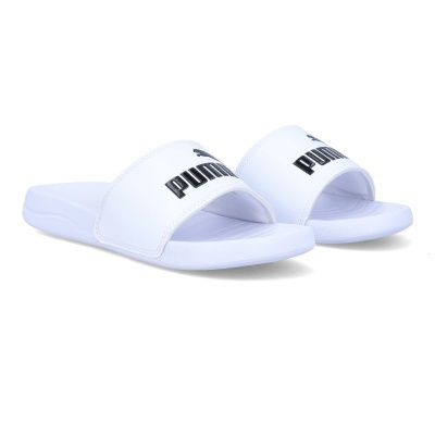 Chinelos brancos PUMA com banda larga e logo preto