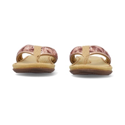 Sandálias tipo chinelo cor de rosa metálico com sola bege