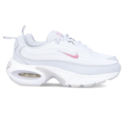 Tênis desportivo branco com detalhes cinzentos e rosa