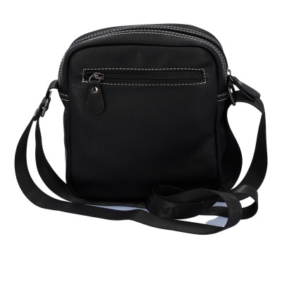 Bolsa preta tipo carteiro com bolso exterior e alça ajustável