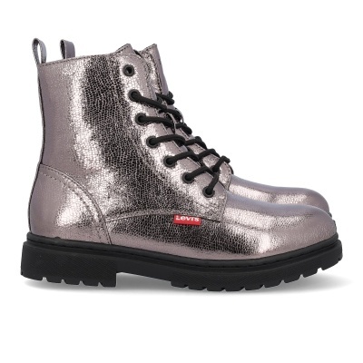 Botas metálicas prateadas Levi's com sola preta e cadarços pretos