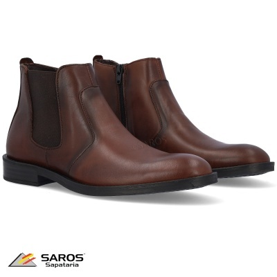 botins masculinos marrons em couro com detalhe elástico e fecho de correr