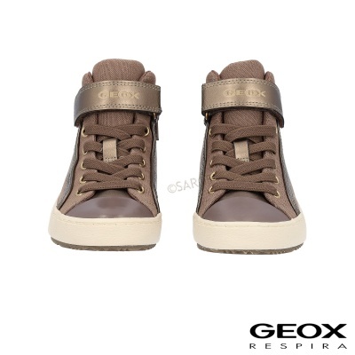 Sapatilhas altas castanhas Geox com sola branca e fecho de velcro