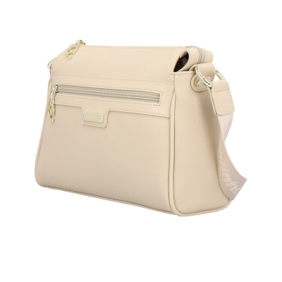 Mala creme com bolso frontal e alça larga de tecido