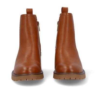 Botas castanhas de cano curto com fecho lateral e sola de borracha