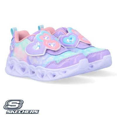 Ténis Skechers infantis coloridos com corações e sola branca recortada