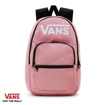 Mochila rosa com logótipo VANS branco e bolso frontal