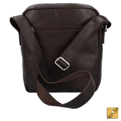 Mala de ombro castanha escura em couro com alça larga ajustável