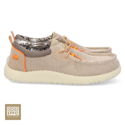 Sapatos Gioseppo bege com sola branca, detalhes laranja e padrão floral interior