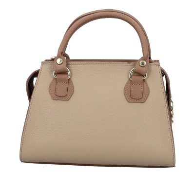 Mala de mão bege e castanho em pele com fecho dourado