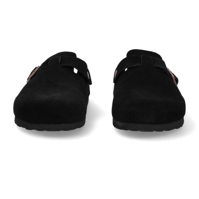 Sapatos sabrinas pretos em camurça com fivela metálica cobre