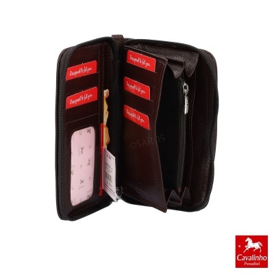 Carteira de senhora Cavalinho castanha em pele com vários compartimentos e suporte para cartões