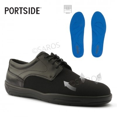 Sapato casual preto tipo derby com palmilhas azuis e logo PORTSIDE