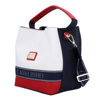 Mala de mão tricolor Cavalinho com alça ajustável e etiqueta metálica