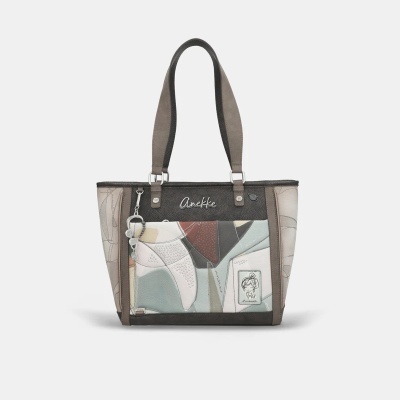 Mala de mão Anekke em tons cinza, castanho e bege com padrão geométrico