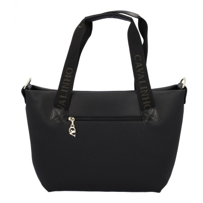 Mala preta tipo tote com asas largas com escrita CAVALINHO em dourado