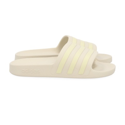 Chinelos Adidas creme com riscas amarelas