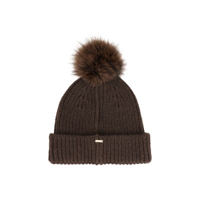 Gorro de malha castanho com pompom castanho