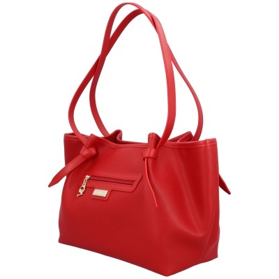 Mala feminina vermelha com alças duplas e bolso frontal com fecho