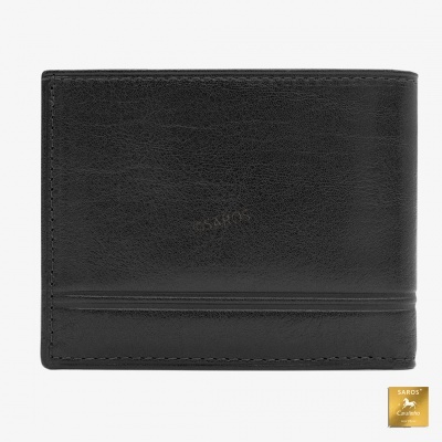 Carteira preta de pele com textura lisa